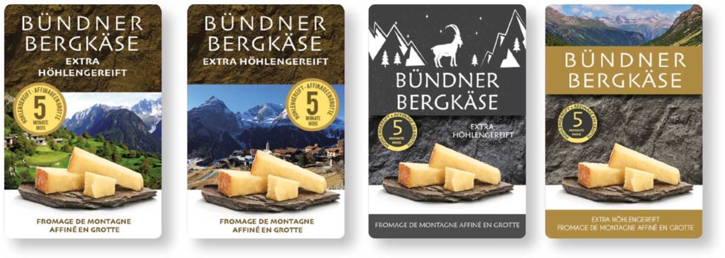 Fromages des montagnes grisonnes - Bündner Bergkäse - étude nouvelle étiquette Denner